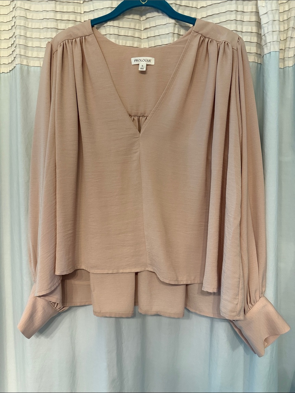 Prologue Beige/ Blush V-Neck Layered Long-Sleeve Blouse